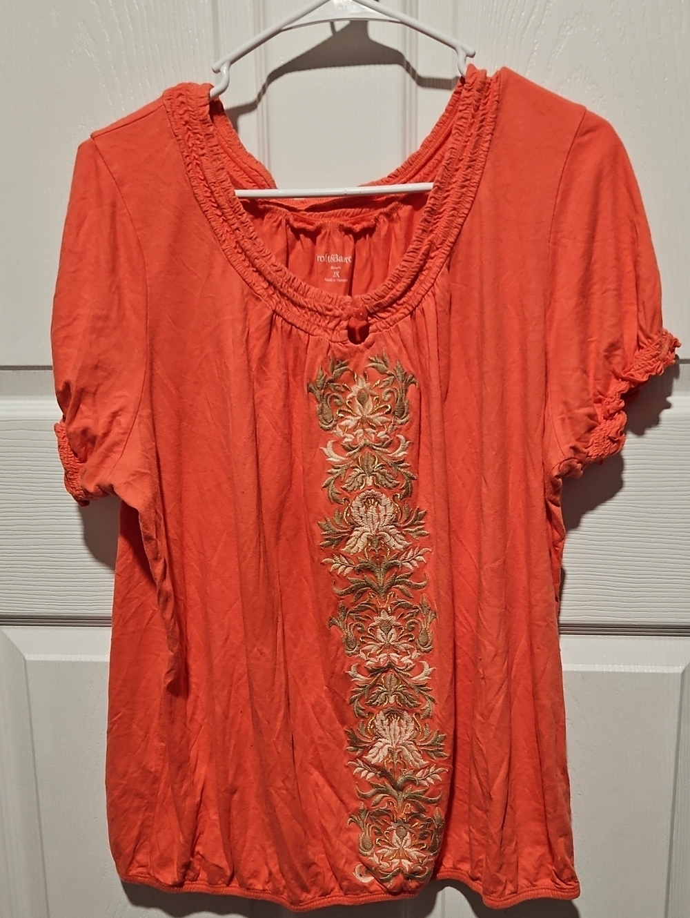 croft & barrow Short-Sleeve Scoop Neck Top with Embroidered Panel